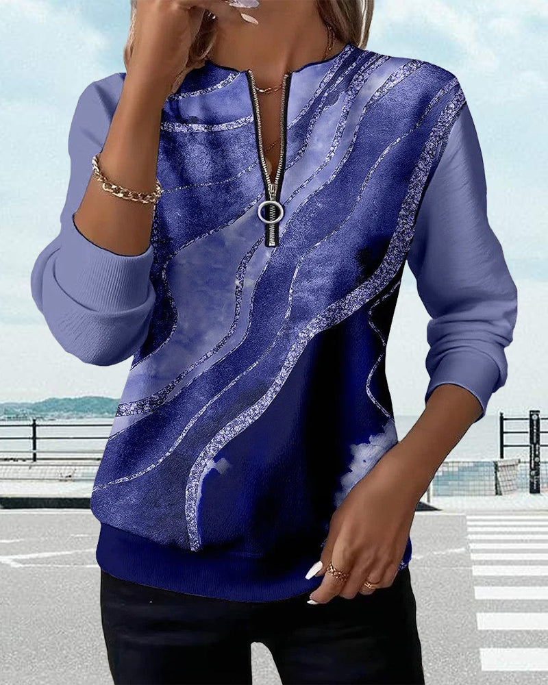 Mariae | Half-Zip Top with Vintage Print