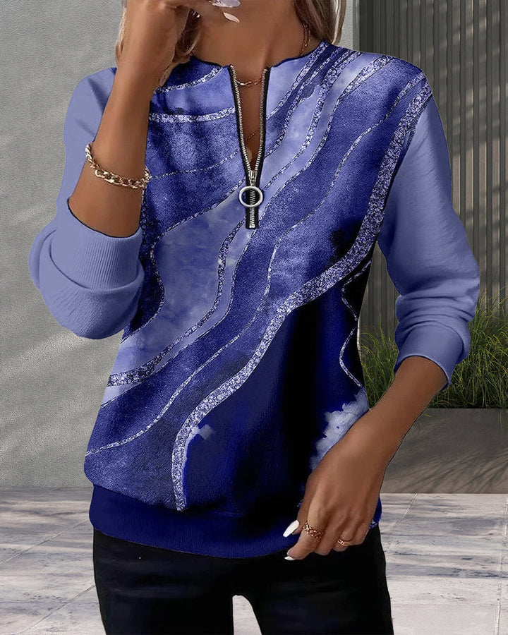 Mariae | Half-Zip Top with Vintage Print