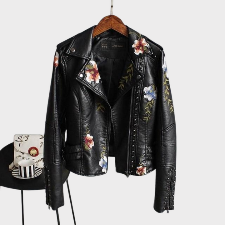 Ella | Stylish Embroidered Leather Jacket