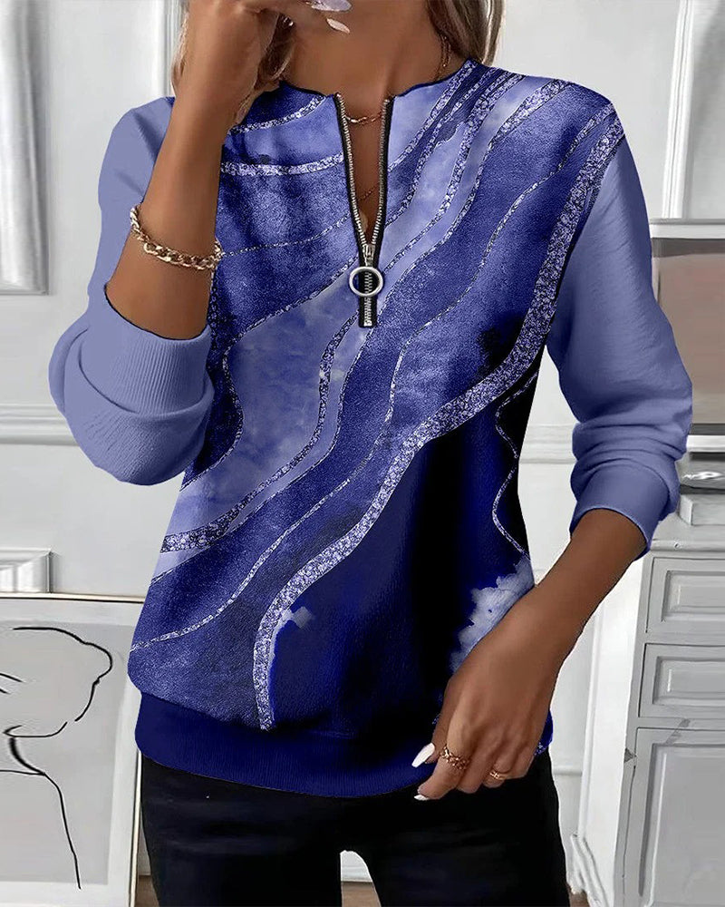 Mariae | Half-Zip Top with Vintage Print