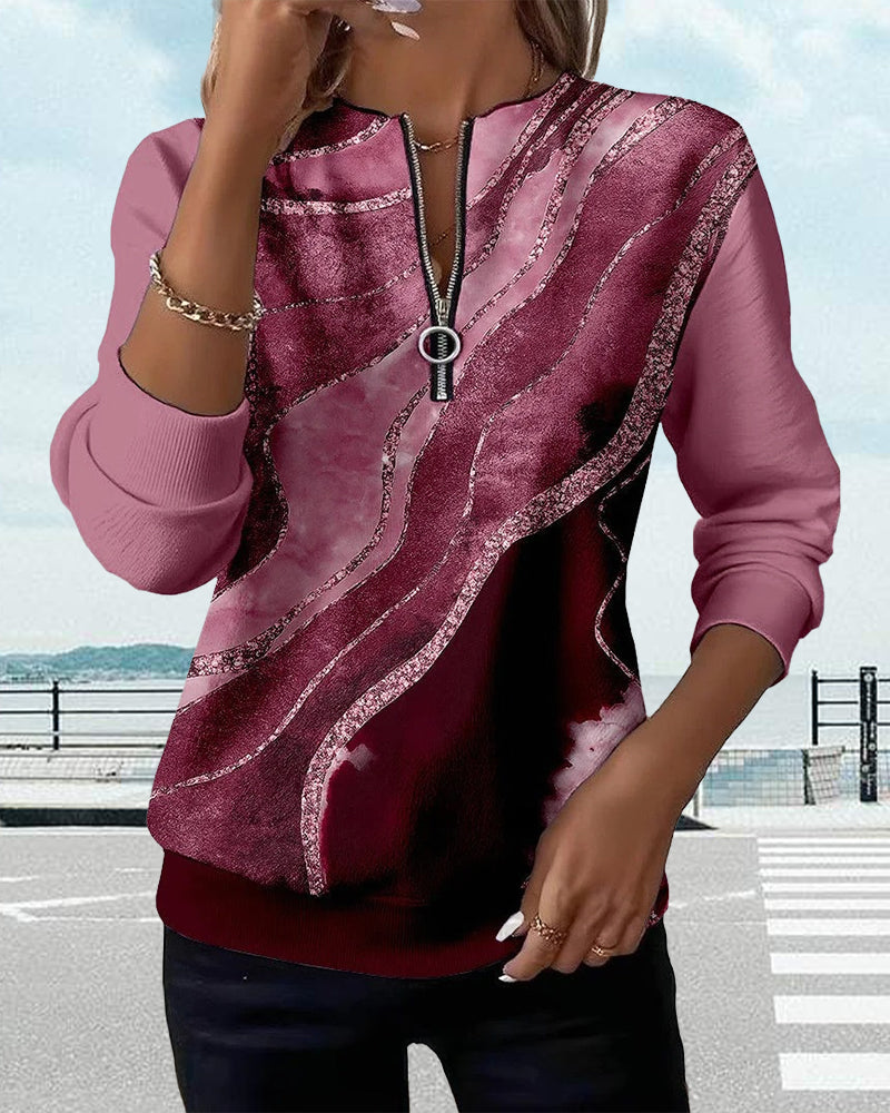 Mariae | Half-Zip Top with Vintage Print