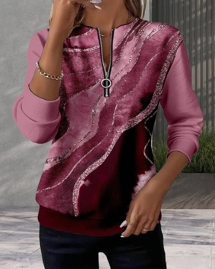 Mariae | Half-Zip Top with Vintage Print