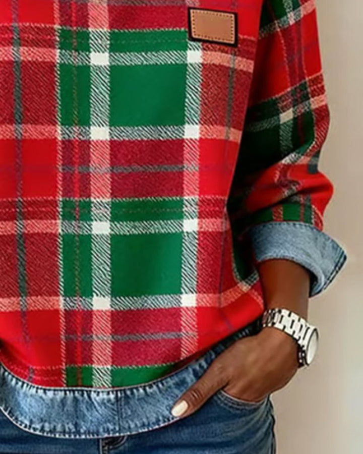 Mia | Women's Round Neck Denim Patchwork Pullover