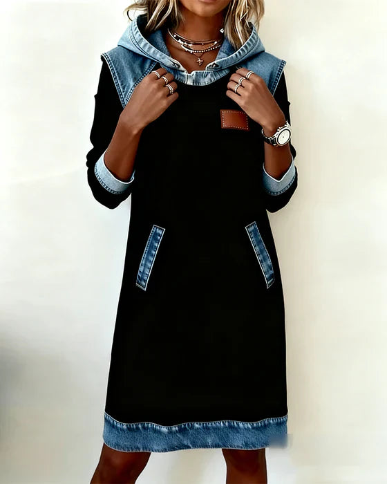 Katnise | Casual Hooded Dress with Contrasting Style