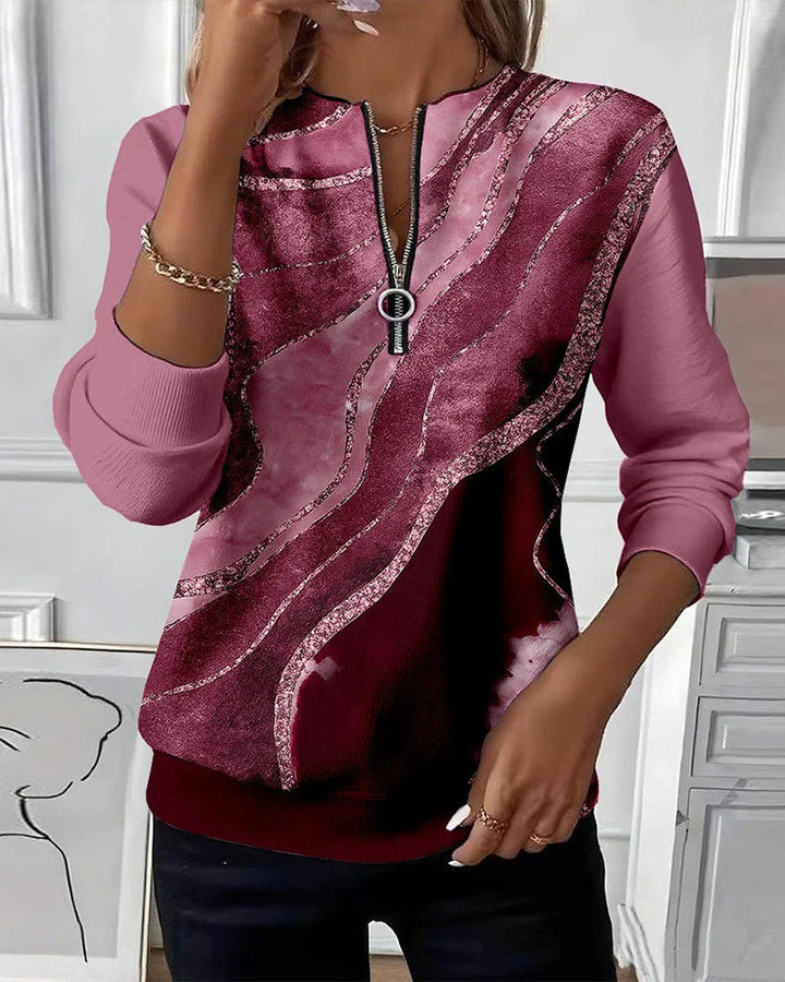 Mariae | Half-Zip Top with Vintage Print