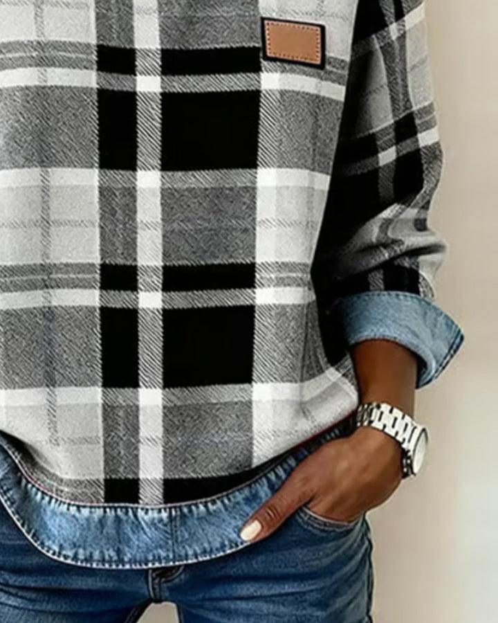 Mia | Women's Round Neck Denim Patchwork Pullover