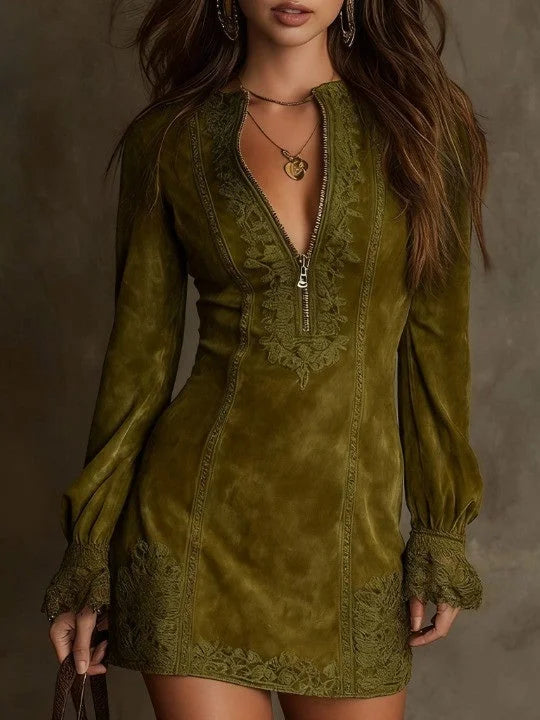 Gwenn | Suede Mini Dress with Lace