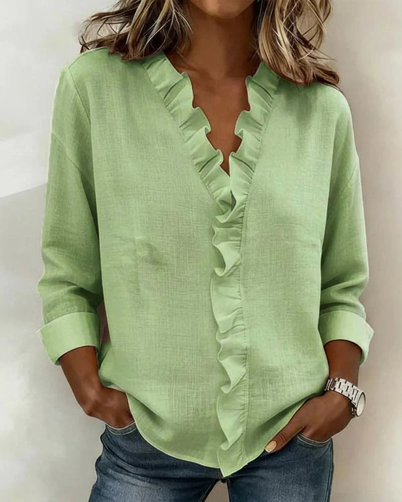 Eleanora | Blouse with Ruffles, V-Neck and Long Sleeves