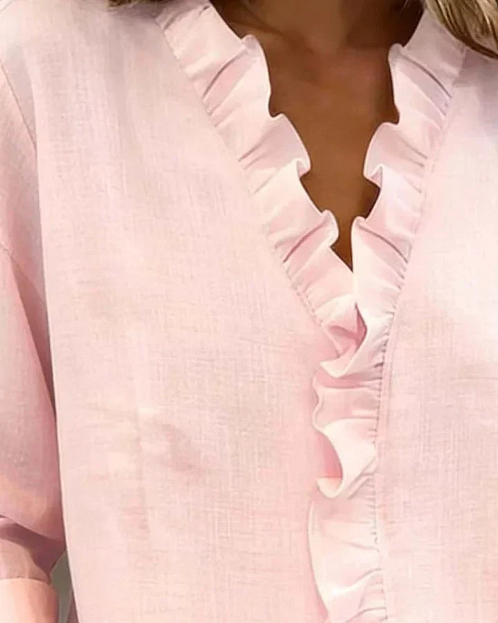 Eleanora | Blouse with Ruffles, V-Neck and Long Sleeves