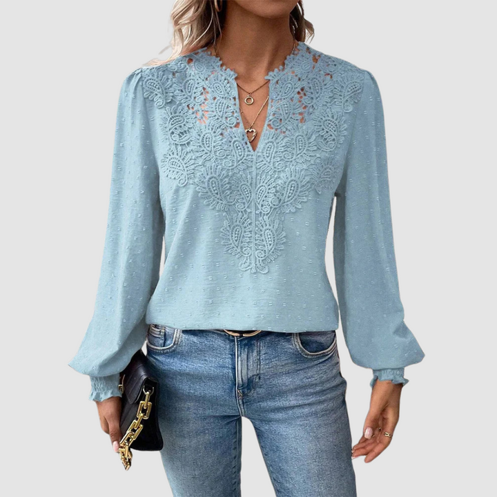 Sondra™ Luxury Lace Blouse with V-Neck