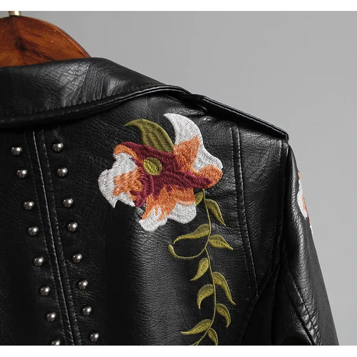 Ella | Stylish Embroidered Leather Jacket