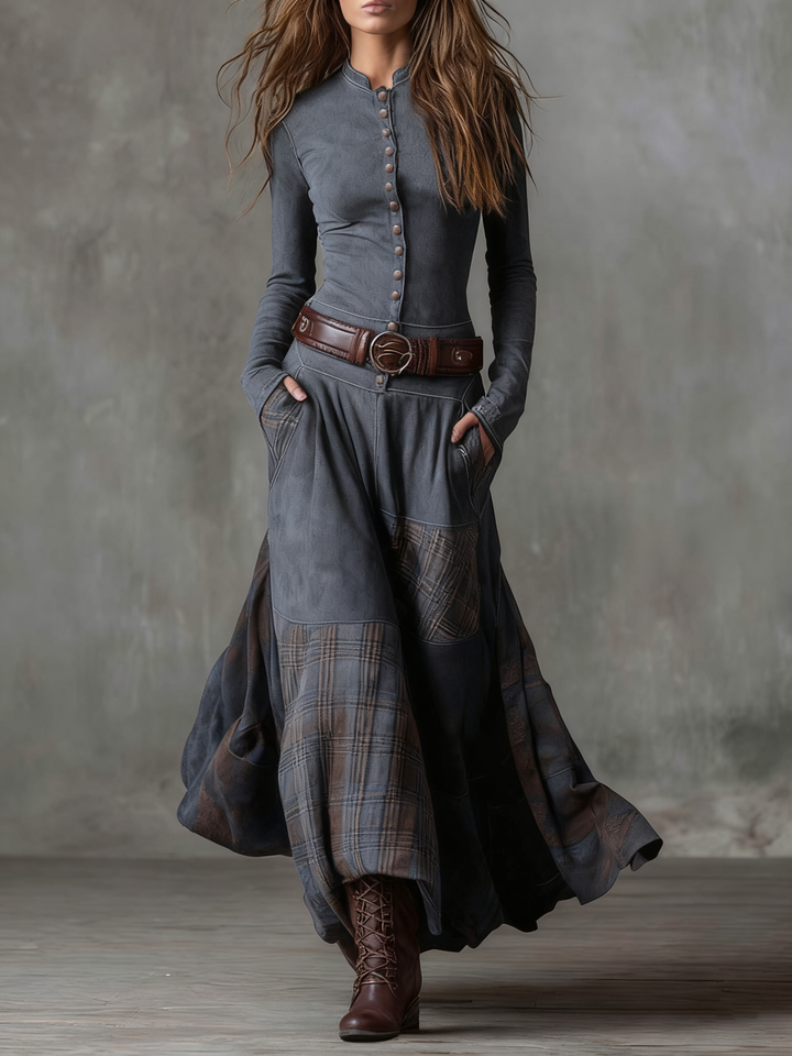 Stella | Checked Suede Maxi Dress