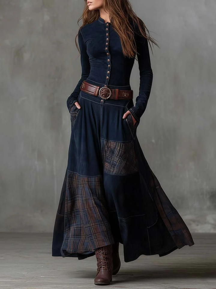 Stella | Checked Suede Maxi Dress