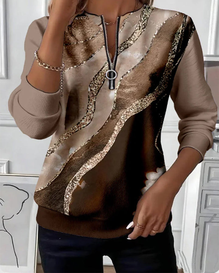 Mariae | Half-Zip Top with Vintage Print
