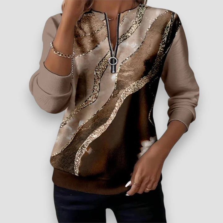 Mariae | Half-Zip Top with Vintage Print