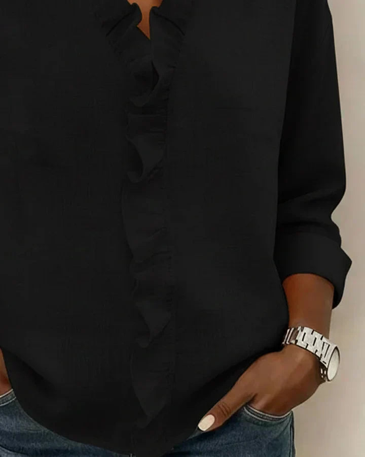 Eleanora | Blouse with Ruffles, V-Neck and Long Sleeves